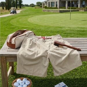 Izod Men's Khaki Shorts with Red Trim